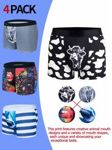 4pcs/Set Men Casual Cow Print Boxers - Multicolor - View 1