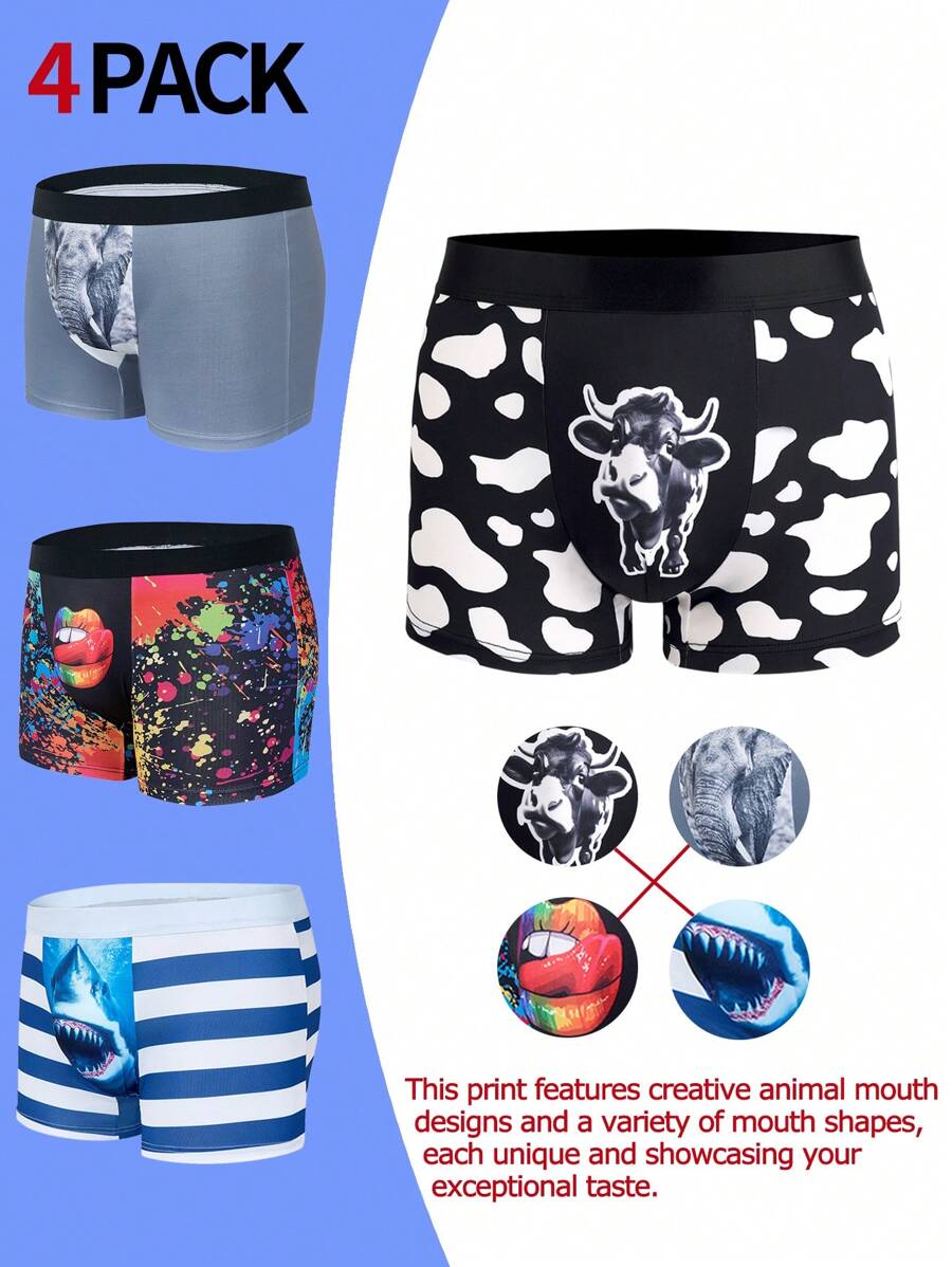 4pcs/Set Men Casual Cow Print Boxers - Multicolor - View 1