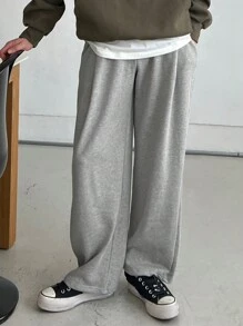 DAZY 男士休闲宽松直筒运动裤，纯色，秋季男士慢跑裤 - 灰色 - 查看 1