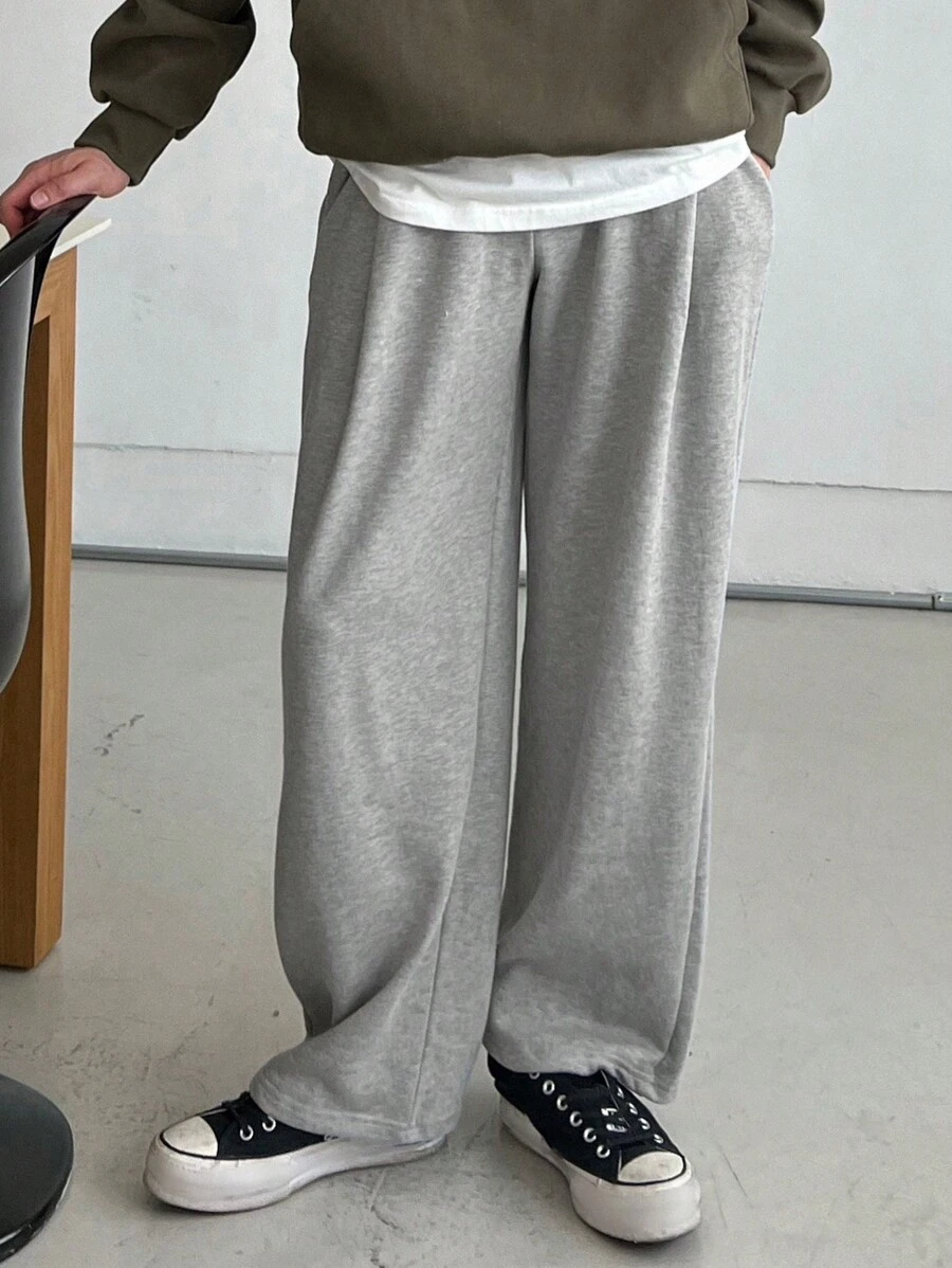 DAZY 男士休闲宽松直筒运动裤，纯色，秋季男士慢跑裤 - 灰色 - 查看 1