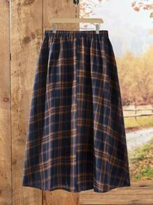 Rusticease Plus Size Women Country Casual Plaid Elastic Waist Flare Skirt,Winter Women Clothes Plaid Skirt Womentartan Skirtlong Skirt Winter