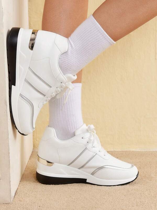 CUCCOO EASI White Women's Platform Lace-Up Sneakers Fall