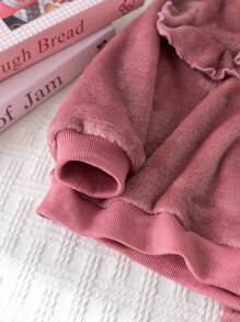 Cozy Pixies 2 件/套 女婴纯色针织柔软圆领荷叶边下摆长袖运动衫和松紧腰长裤