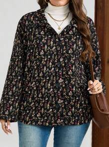 EMERY ROSE Áo khoác dài tay rộng rãi họa tiết hoa cỡ lớn cho nữ, Quần áo mùa thu cho nữ - màu đen - Xem 3