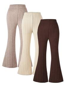 SHEIN 3 Pieces Tween Girls Flared Pants, Soft Corduroy Casual Trousers Set, Autumn/Winter