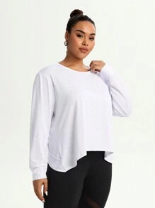 女式大码纯色圆领长袖简约休闲上衣