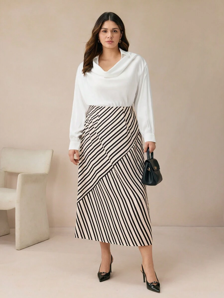 BizChic Plus Size Women's Elegant Commuter Draped Neck Blouse - White - View 1