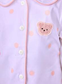 2 件套年轻女孩睡衣套装，简约时尚可爱印花长裤和长袖，休闲家居服