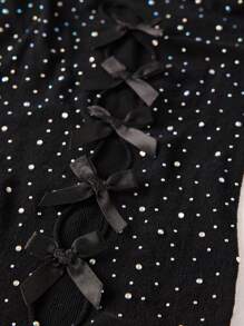 Viva Relle Plus Size Nowy seksowny, wycięty na ramiączkach, z kryształkami, z kokardą i wycięciem - Czarne - Zobacz 2