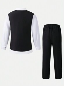 Teenage Boys 3pcs Outfit Set: White Shirt, Vest & Casual Pants, Elegant And Fashionable For Parties, Office, Weddings, Events, Formal Occasions In Autumn & Winter