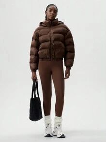 VARSITIE 高领连帽宽松袖口女士运动棉服外套 - 棕色 - 查看 3