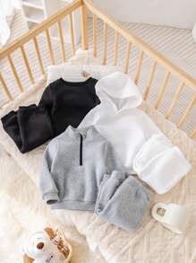 SHEIN Leap Crew 6 件套婴儿字母印花连帽运动衫和慢跑裤套装，适合男婴和女婴