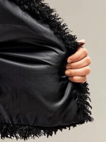 SHEIN Lady 女士纯色长袖前开襟毛绒短款开衫（冬季） - 黑色 - 查看 6