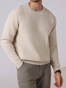 Manfinity Homme Men's Solid Color Plain Crew Neck Long Sleeve Simple Pullover Sweater, Casual Everyday Wear, For Couple, Work, For Fall Winter