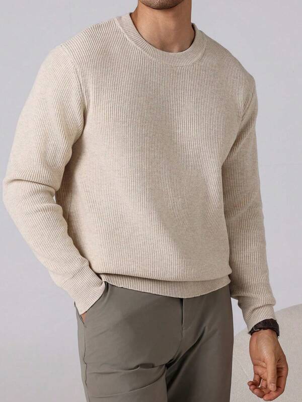 Manfinity Homme Men's Solid Color Plain Crew Neck Long Sleeve Simple Pullover Sweater, Casual Everyday Wear, For Couple, Work