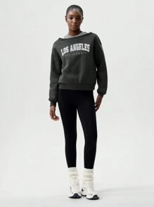 VARSITIE Sweatshirt Wanita Motif Huruf untuk Liburan Musim Gugur dan Musim Dingin - Grey - View 3