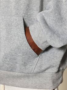 SUMWON Áo hoodie chui đầu cao cấp dáng rộng vừa vặn mùa đông thể thao thường ngày có túi Kangaroo và mũ trùm đầu có nút cài đồ mặc nhà mùa thu dạo phố - Xám - Xem 4