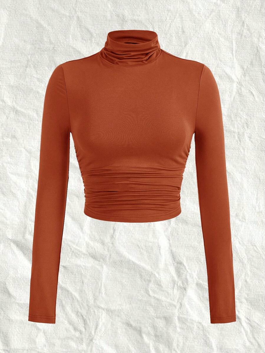 SHEIN EZwear 1 件女式加大码南瓜色针织高领长袖打底保暖 T 恤