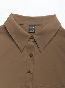 SHEIN Unity 短袖纯色休闲连衣裙，春夏 - 卡其色 - 查看 5