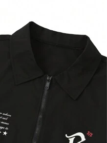 Chillumni 男士休闲标语印花轻便夹克，适合秋季外出黑色字母长袖轻便夹克，送给朋友、丈夫、男朋友的礼物 - 黑色 - 查看 3