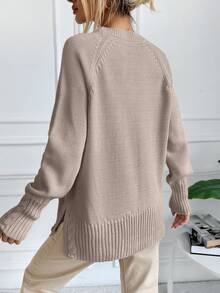 RueChic Maglione manica raglan orlo a fessura - Beige - Visualizzare 2