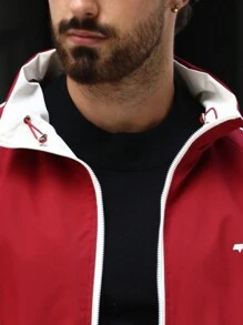 Manfinity Homme Veste coupe-vent décontractée pour homme avec imprimé slogan et couleurs contrastées, pour l'automne/l'hiver, rouge, Noël - Rouge - Voir 5
