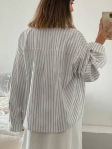 Livesso Striped Loose Long Sleeve Collared Women Blouse,Long Sleeve Tops