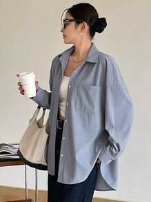 DAZY Women's Plain Regular Collar Oversized Corduroy Thick Casual Shirt