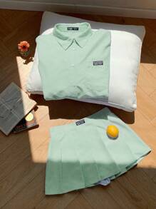 Comfortcana 条纹印花落肩衬衫和百褶裙（不含吊带背心） - 綠色 - 查看 8