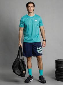 Manfinity Sport Corelite Boyfriend Style Men's Simple Letter Print Front Drawstring Casual Sports Shorts