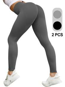 纯色修身运动紧身裤，休闲日常穿着