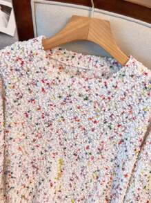 大码彩色花卉图案优雅毛衣，秋冬季休闲款