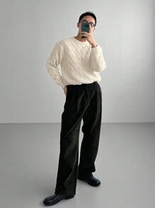 男士休闲米色提花针织毛衣，秋季 - 米色 - 查看 4