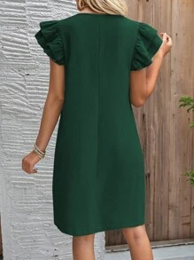 EMERY ROSE Đầm suông cổ tròn nhiều lớp màu trơn cho kỳ nghỉ hè dành cho nữ - Màu xanh lá cây đậm - Xem 2