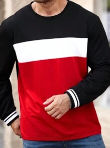 Manfinity Homme Men Plus Size Fashion Crew Neck Long Sleeve Color Block Casual T-Shirt, For Going Out - Multicolor - View 5