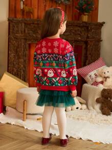 Set de 3 sudaderas navideñas para niñas jóvenes, sudaderas con cuello redondo de manga larga forradas térmicamente de color rojo con patrones clásicos navideños de color rojo y verde, diseños de copos de nieve, renos, osos de peluche lindos y árbol de Navidad, adecuado para uso casual en Navidad e invierno - Multicolor - Ver 8