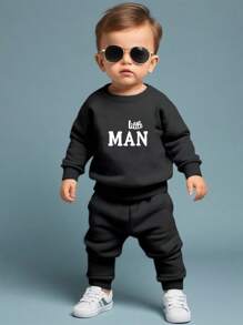 Baby Boy "Little Man" Graphic Crew Neck Sweatshirt Set