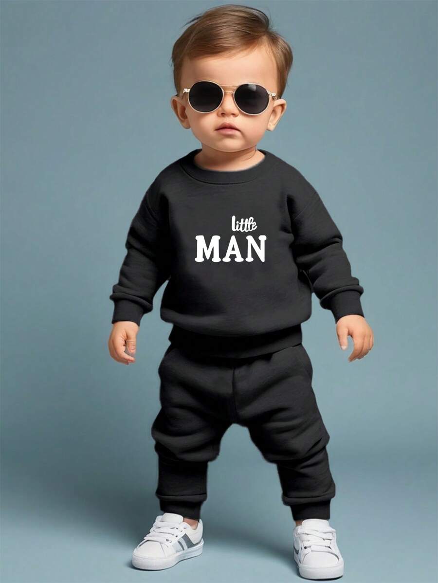 Baby Boy "Little Man" Graphic Crew Neck Sweatshirt Set