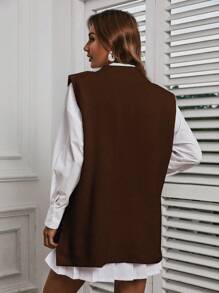 EURMUSE Solid Slit Hem Sweater Vest Without Blouse - Brown - View 2
