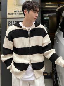 DAZY Chaqueta casual de hombre con cremallera y rayas sueltas para uso diario, chaqueta de otoño