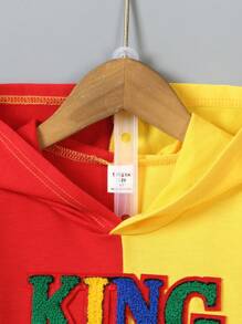 Conjunto de 2 piezas para niños pequeños: sudadera con capucha de bloque de color tejido con patrón bordado de letras en inglés y pantalones vaqueros suaves con bolsillos funcionales, conjunto colorido y vibrante adecuado para uso diario, deportes, escuela, viajes - Multicolor - Ver 8