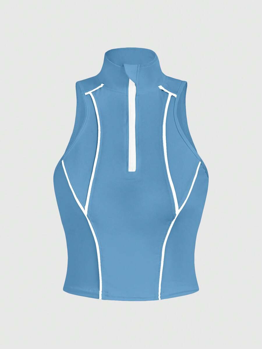 Gameset SHEIN Sport Colorblock Trim Half Zip Sleeveless Sport Tank Topblue - Blue - View 1