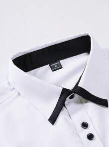 Manfinity Mode Men Contrast Color Patchwork Long Sleeve Casual Commuter Shirt, Autumn