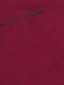 Manfinity Mode Áo sơ mi nam tay dài màu tương phản thường ngày, túi cài nút phía trước, mùa thu, dành cho mùa thu - Màu Đỏ Sâu - Xem 7