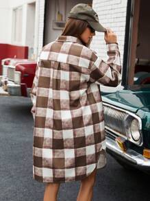 GENKIRA 1 chiếc áo khoác dài tay kẻ caro cổ điển châu Âu dày mới cho nữ, có viền cong, phù hợp cho mùa thu/đông, đồng phục công sở/giáo viên - Cà phê nâu - Xem 3