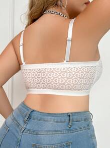 Lencería de encaje jacquard romántico con corazón, camiseta interior transpirable para tallas grandes