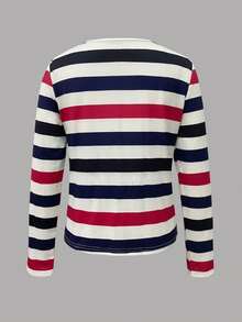 Damen Lässig Rundhals Weite Streifen Muster T-Shirt