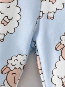 1 set Traje de niña bebé con estampado de ovejas lindos, que incluye 2 piezas: top de manga larga + pantalones con sombrero y almohadilla, conjunto de ropa para estar en casa - Multicolor - Ver 4