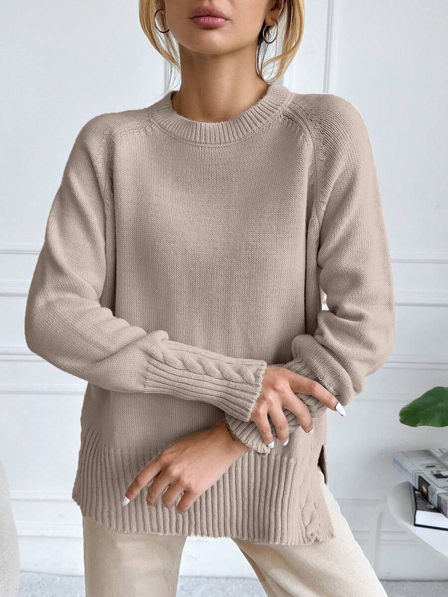 RueChic Maglione manica raglan orlo a fessura - Beige - Visualizzare 1