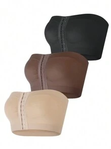 3pcs/Set Seamless Front Hook Closure Bandeau Bralette Sets, Comfortable & Casual - Multicolor - View 3